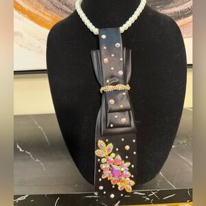 Black Bejeweled Bow Necklace!